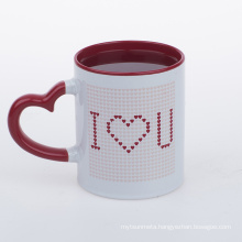 11oz/320ml color changing mug  ceramic magic mugs with heart shape handle hot change mugs